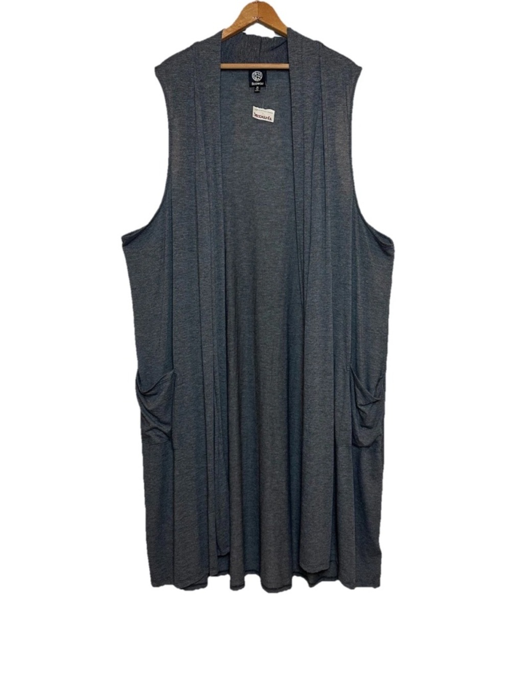 Bobeau Long Duster Length Vest Open Front Gray Pockets Women’s Plus Size 3X NEW